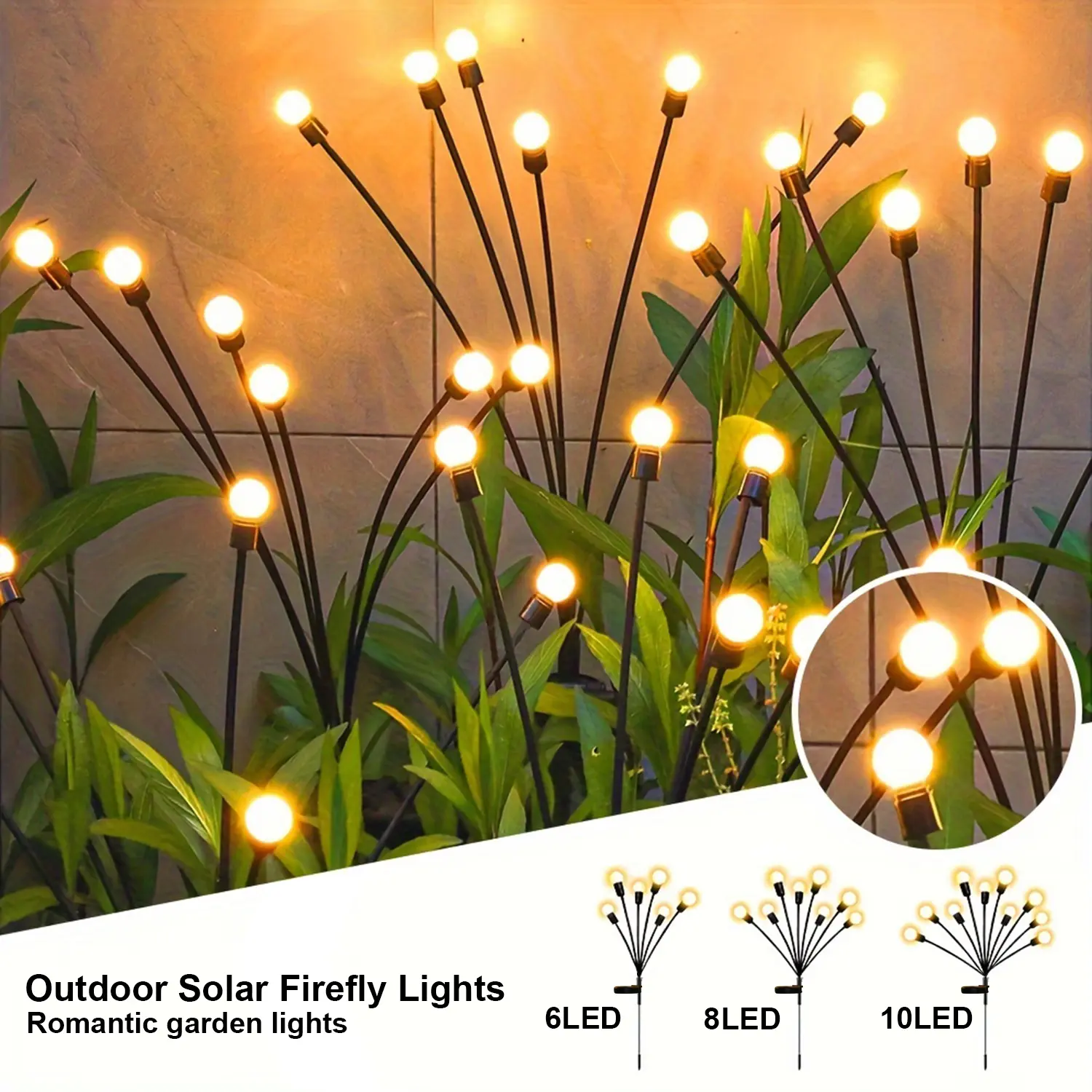 Smart Solar Firefly Lights - Solar-Lit Decorative Lamps with 6/8/10 LEDs, IP65 Water-Resistant, Auto Shut-Off, Outdoor Garden Pathway Decor for Patio, Romantic Parties Home Improvement, Low-Volt Decorative Lamps, Photovoltaic Decorative Lamps