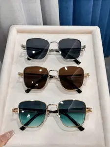 New Year Men's Silver Color Vintage Steam Punk Square Metal Frame Fashion Glasses, Suitable for Activities Parties Festivals
