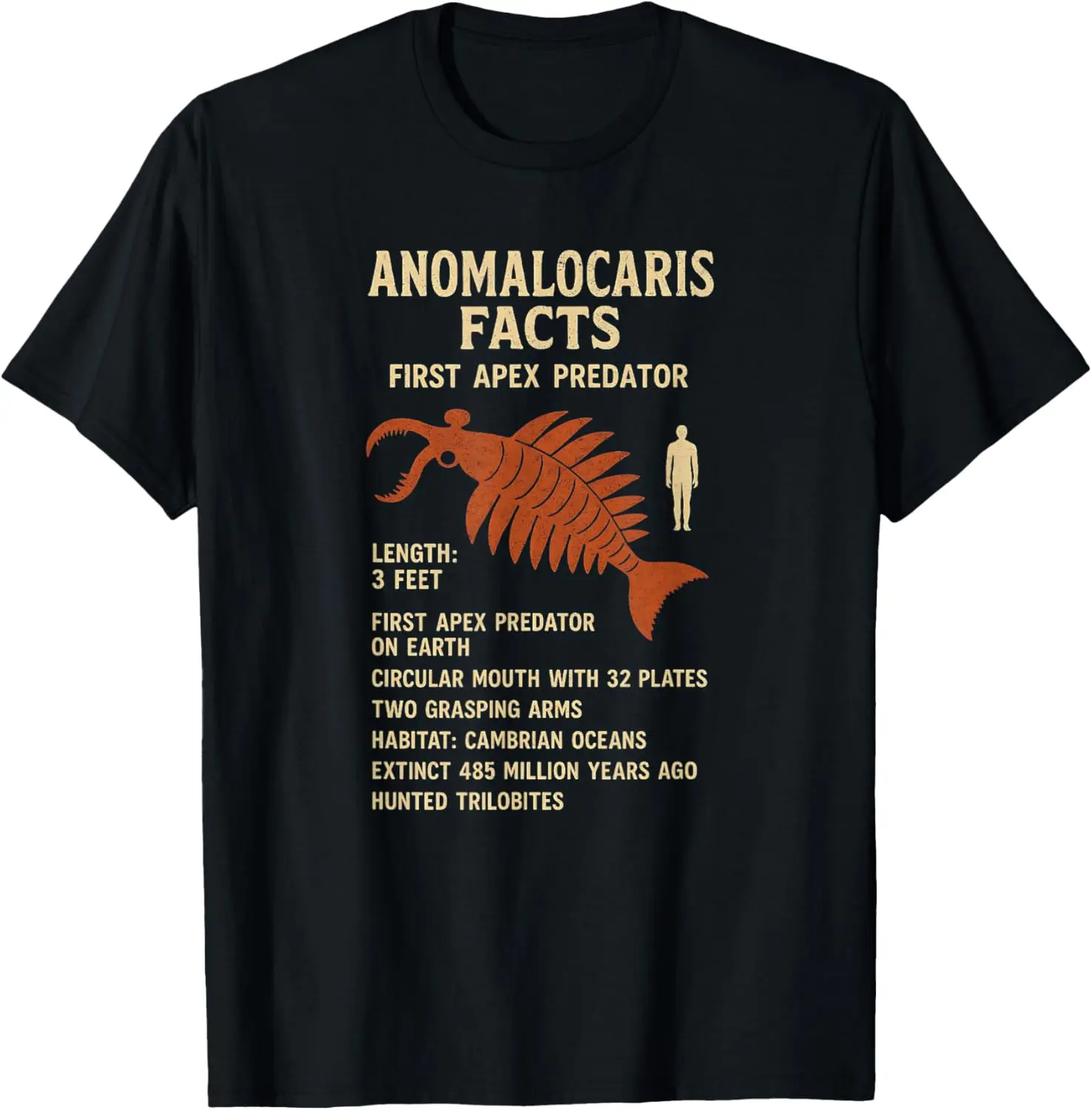 100% Cotton Anomalocaris Facts First Apex Predator Cambrian T-Shirt