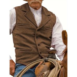 Men's Tweed Cowboy Vests Hunting Fishing Wool Herringbone Retro Elderly Aged Adult Men's Vintage Western Casual Business Vests