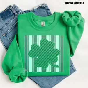 St. Patrick’s Day Shamrock Sweatshirt/Hoodie/T-Shirt, Minimalist Clover Stripe Graphic Tee, Irish Lucky Green Aesthetic Shirt, For Men and For Women