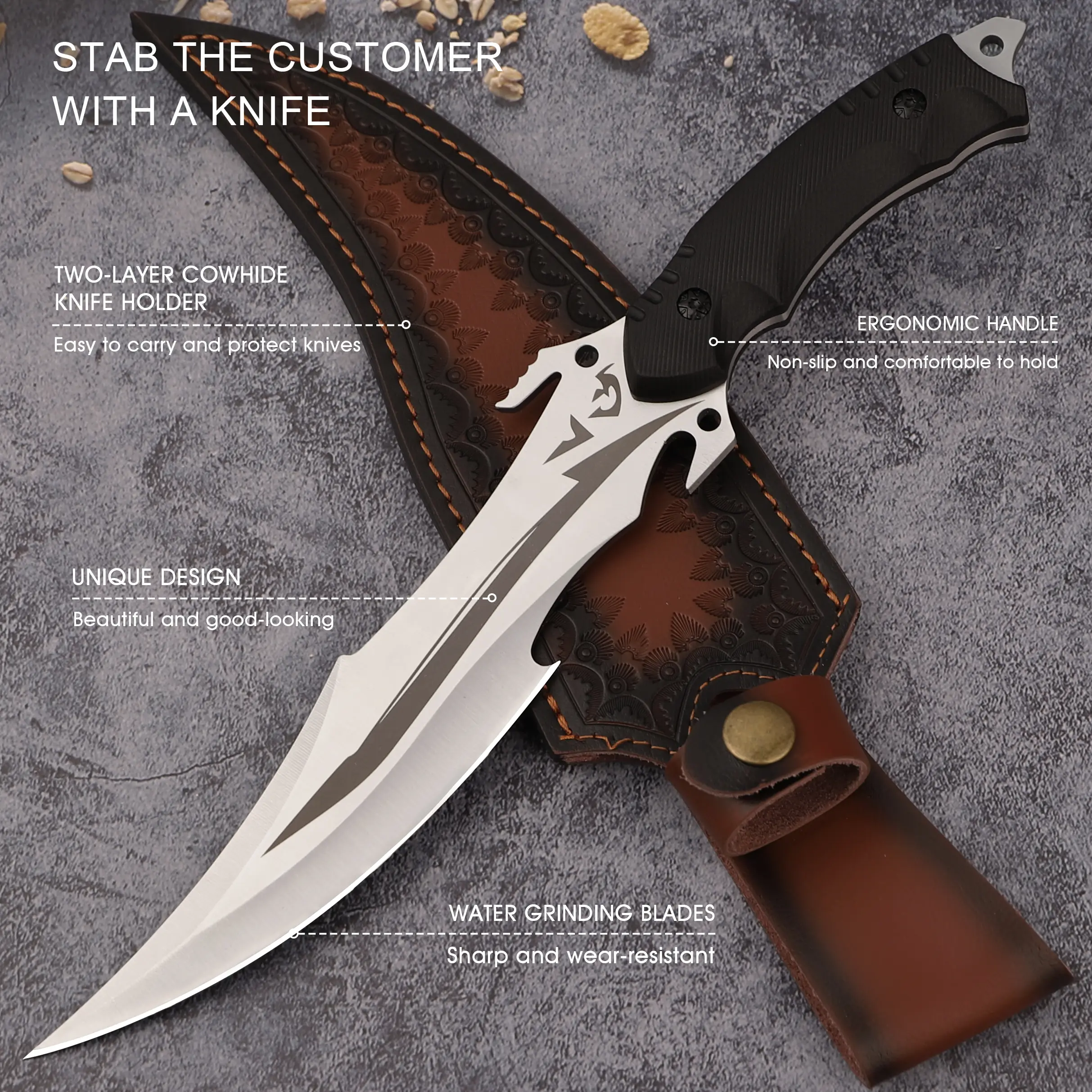 12.2-inch Stainless Steel Fruit & Utility Knife with Sheath - Home Kitchen & Outdoor Camping Essentials