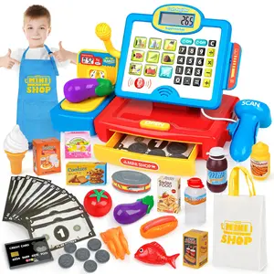Dreamon Cash Register Toy for Kids with Real Calculator, Play Money, Scanner/Weighter, Credit Card, Apron & Shopping Bag, Valentine Day Gifts