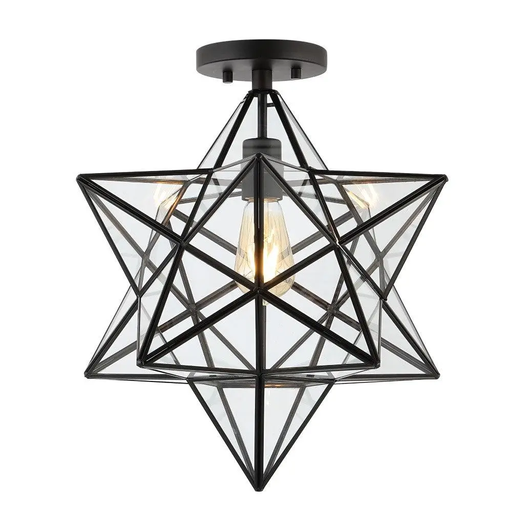 JONATHAN Y Ava Farmhouse Bohemian Iron-Glass LED Semi Flush Mount Interior Decorative Light - for Living Room, Bedroom, Office, Interior Lights, Decorative Lights