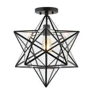 JONATHAN Y Ava Farmhouse Bohemian Iron/Glass LED Semi Flush Mount; for Living Room, Bedroom, Kitchen, Office