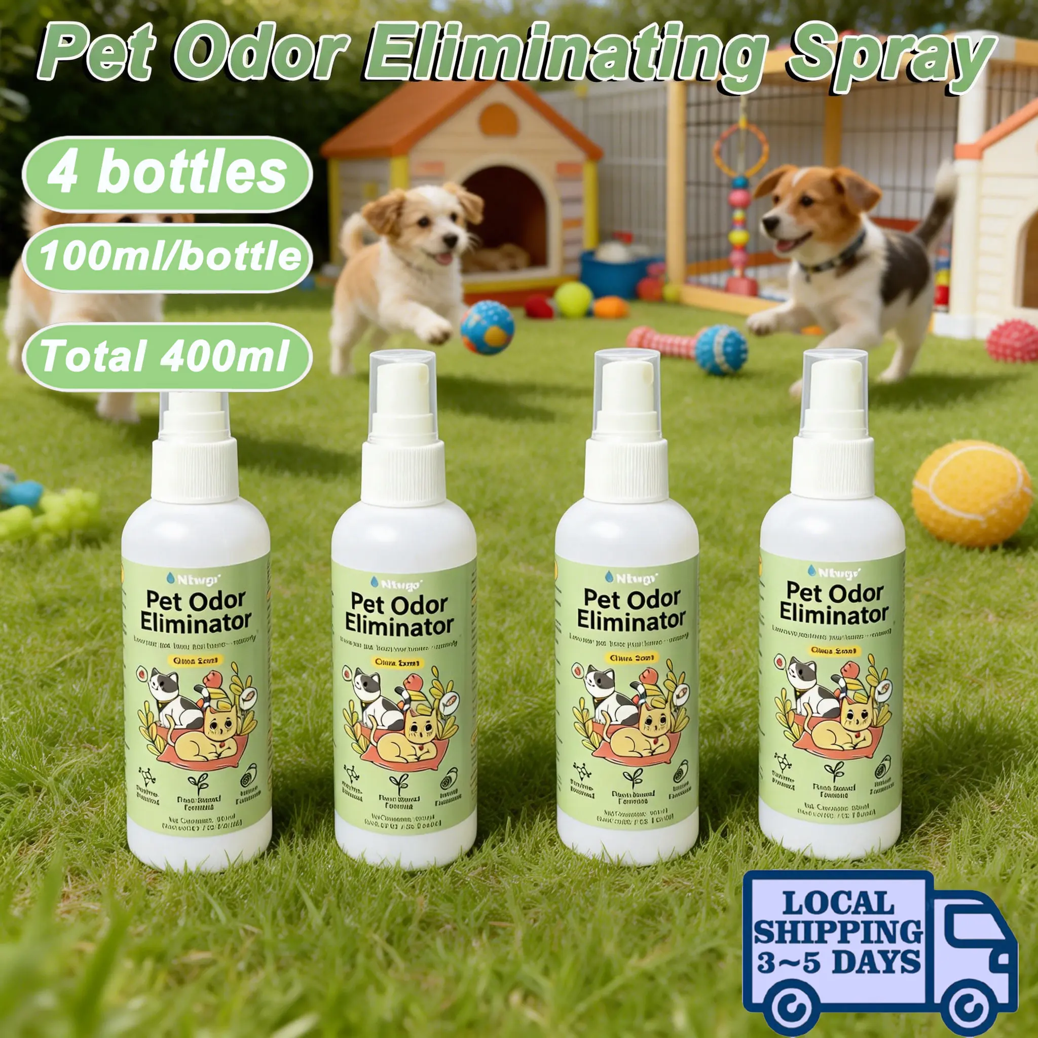 4-Pack Enzyme-Powered Plant-Based Pet Odor Eliminator Spray - Litter Box Odor Remover, Citrus Scent, 100ml Each, Household Cleaner, Litter Box Odor Eliminator