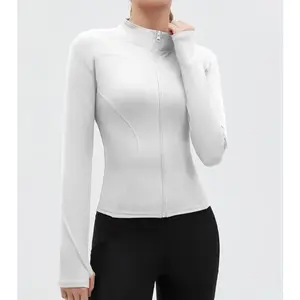 Women's Solid Zip Up Mock Neck Sports Outerwear, Athletic Long Sleeve Sports Top, Gym Clothes, Comfortable Ladies Jacket for Indoor Outdoor Wear, Gym Clothing, Valentine's Day Gift for Girl, Fall Gift