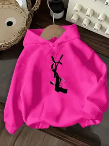 Women's Casual Fashion Hooded Long Sleeve Cartoon Gun Pattern Loose Sweatshirt, Fitted Style, Fall & Winter, Letter Pattern, Cartoon Print Sweatshirt