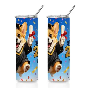 20oz Adorable Graduation Corgi Stainless Steel Tumbler， Tumbler with Lid Vacuum Insulated Travel Mug， Coffee Cups With Lids， Perfect Gifts For Birthday Holidays Gifts For Women and Men.