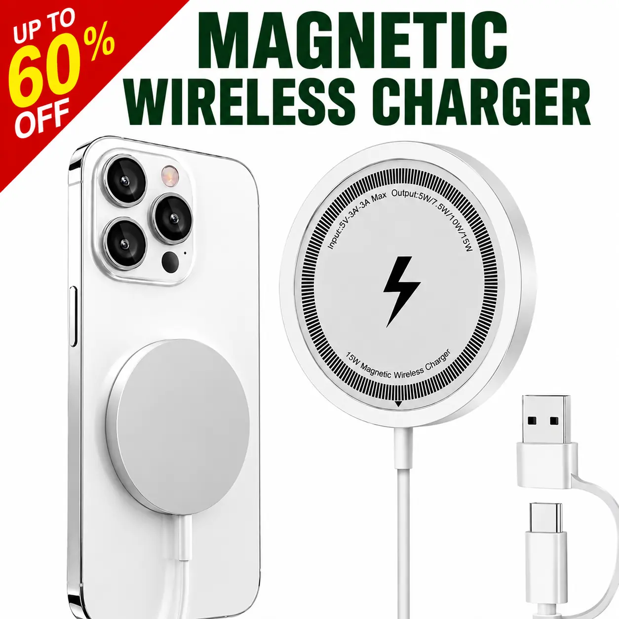 Magnetic Wireless Charger for Universal Smartphones - Cordless Mobile Phone Charging Accessory