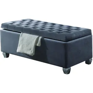 Rebekah Fabric Tufted Upholstered Bench with Storage in Gray
