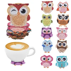 10pcs DIY Coasters Diamond Painting Owls Kits No Holder, Crafts, Crystal Rhinestone Diamond Art Coasters for Adults, Wooden Coasters for Home Office Coffee Shop Cup Decoration, Gifts for Birthday, Wedding, Valentine's Day, New Year Party