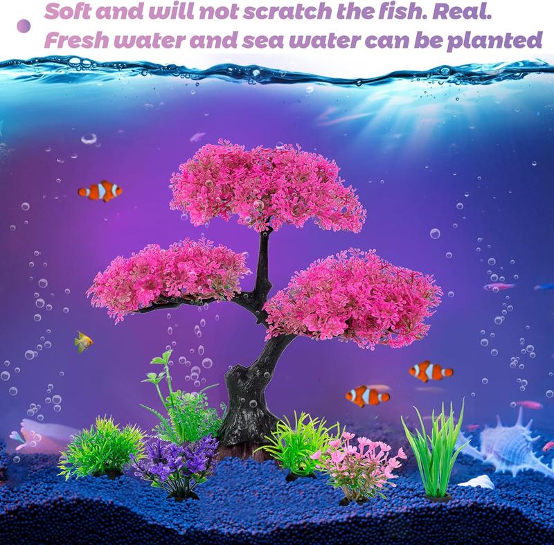 Aquarium Artificial Plastic Plants Decoration, Pink Cherry Blossom Tree
