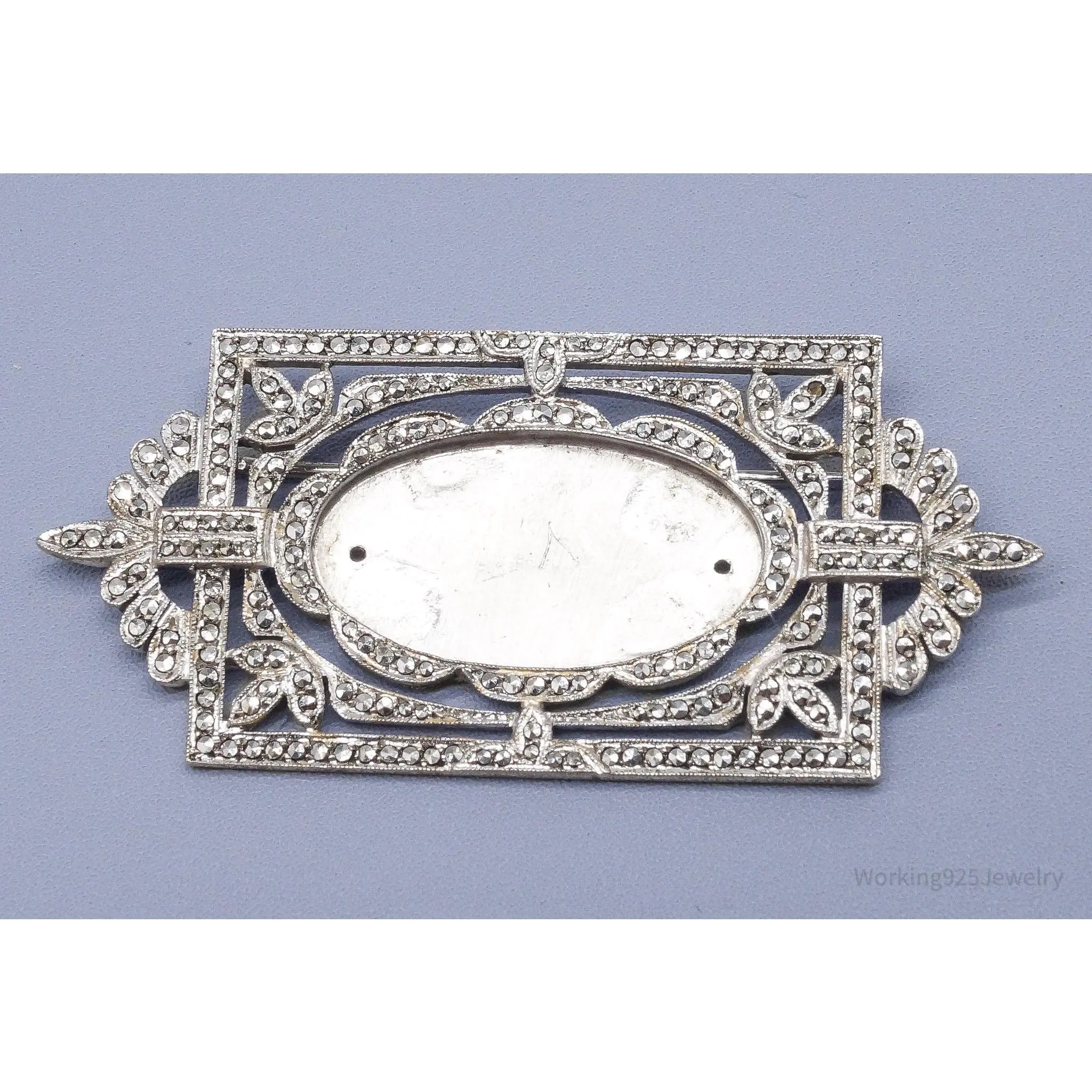Antique 1930s Marcasite Art Deco Sterling Silver Brooch Pin
