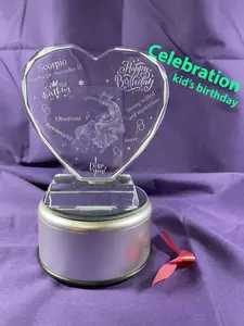 Kid's Birthday Gift: Love-Heart Crystal Constellation Engraving Rotating Music Box Keepsake