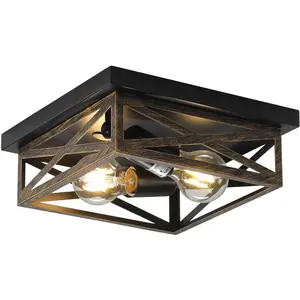 Rustic Flush Mount Ceiling Light Fixture,  Farmhou Light Fixture, Kitchen Hallway Light Fixtures for Bedroom,Dining Room Entryway,Industrial Metal Ca Ceiling Light