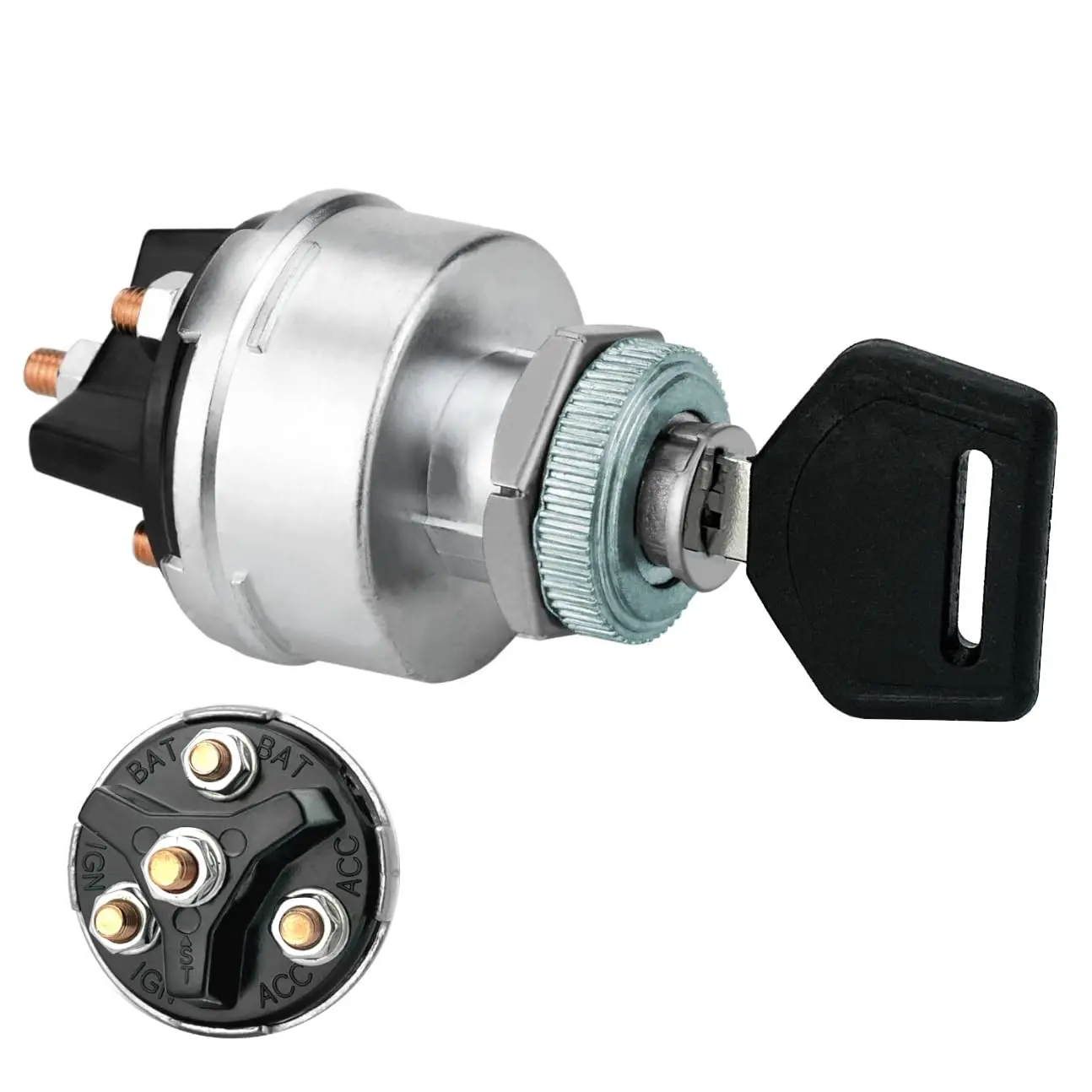 12V DC Durable 4-Position Universal Ignition Key Switch with Screw Terminals, High Conductivity - Universal Fit for Vehicle, Truck, Tractor