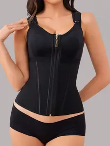 1 Count Women's Solid Color Tummy Control Slimming Vest Shapewear Tops with Zipper Hooks, Compression Fit Shapewear, Waist Trainer Corset with Adjustable Straps Shaper for Women Daily Wear, Enhances Curves & Comfort, Suitable For Training Or Sports