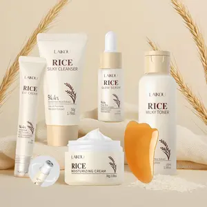 Rice Skincare Set, Facial Cleanser, Toner, Serum, Eye Cream, Moisturizer & Scraper, Hydrating Skin Care Kit for Women & Men