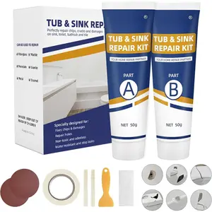 Tub Repair Kit White, Fiberglass Shower tub and Porcelain Sink Repair Kit, , Enamel, Ceramics Tile Toilet and Shower Bath Repair Kit, Repair Cracks, Fragments, Holes and pits