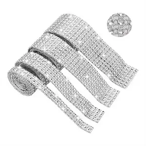 Rhinestone Ribbon,4 Rolls of Self-Adhesive Rhinestone Strips, Diamond Sparkle Crystal Rhinestone Tape for Crafts Art Car