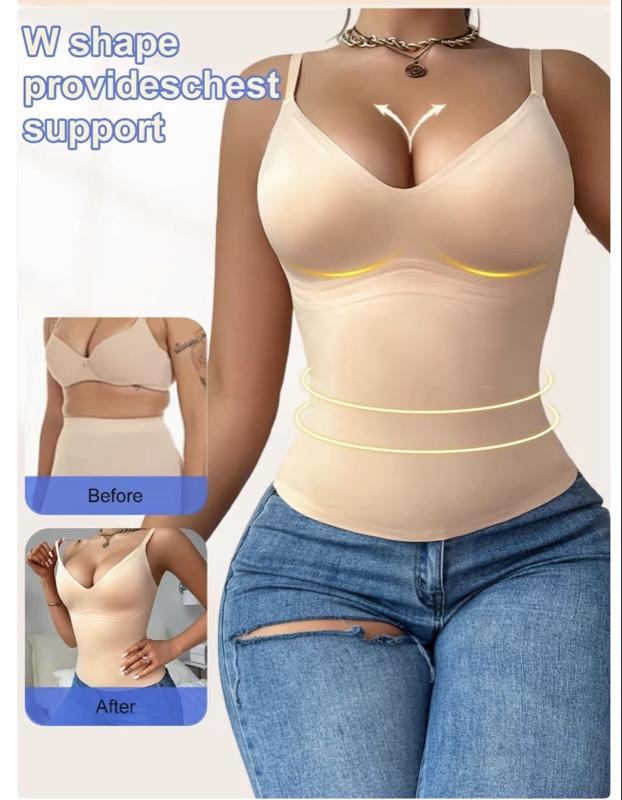 Women's V-Neck Camisole Top with Tummy Control Slimming Waist Cincher No Padding Knit Fabric Poly Womenswear