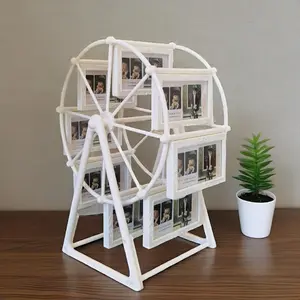 Retro rotating Ferris wheel photo frame, Home decor accessory, including 6 4-inch photo frames, excellent decoration for living room, bedroom, desk, and the perfect gift for Valentine's Day, birthday, Christmas (frame made of ABS plastic)