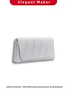 Elegant Silver Color Glitter Pleated Envelope Clutch, Luxury Formal Evening Handbag for Wedding, Prom & Party Events