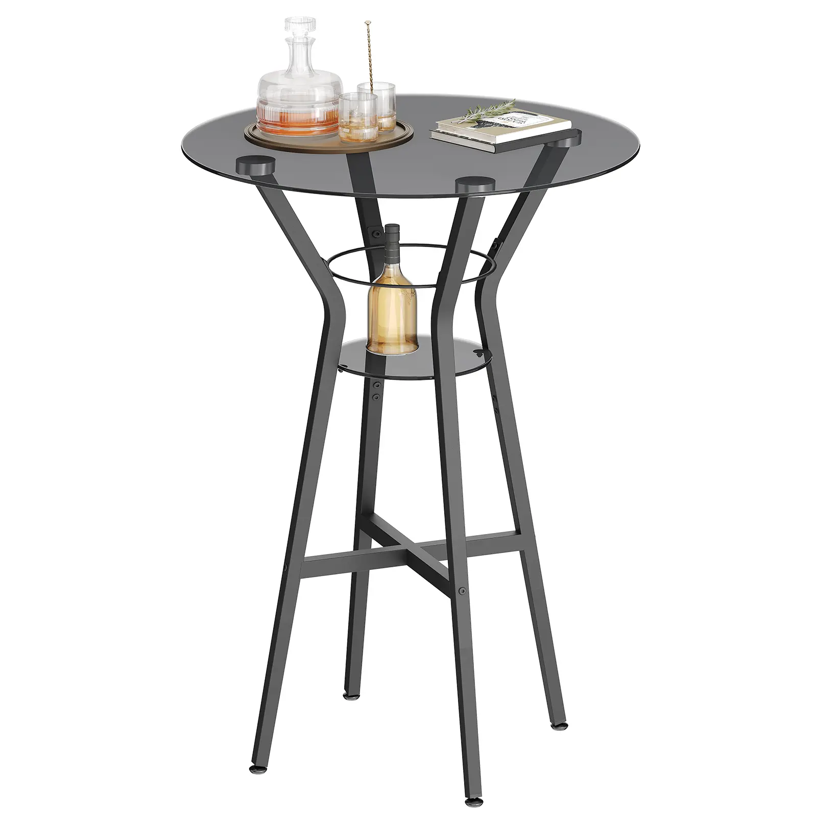 YATINEY Bar Table, 2-Tier Round High Top Table, Pub Table, Home Bar Counter Height, Bistro Tables, for Kitchen, Living Room, Meeting Room, Pub, Transparent and Black#DealsforYouDays #SummerGarden