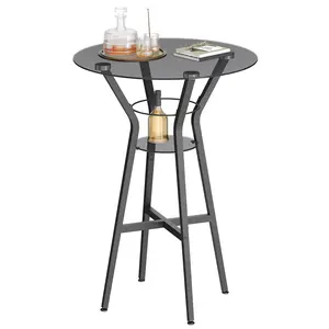 YATINEY Bar Table, 2-Tier Round High Top Table, Pub Table, Home Bar Counter Height, Bistro Tables, for Kitchen, Living Room, Meeting Room, Pub, Transparent and Black