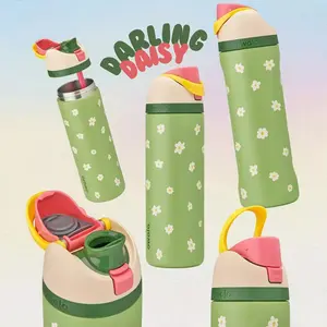 Owala FreeSip 32 oz Green Daisy Stainless Steel Insulated Water Bottle with Leak-Proof Lid — Includes Portable Coffee Mug for Hot & Cold Drinks, Beach & Camping Essential — Flasks, Drinkware