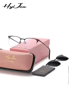 HyJex 2-in-1 Magnetic Clip On Versatile Half-Frame Glasses, Polarized Portable Square Frame Glasses, Fashionable Frames Sunglasses