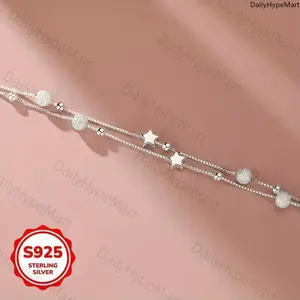 925 Silver Two-Layer Star Bracelet, Low-Allergenic for Beach & Valentine's Day