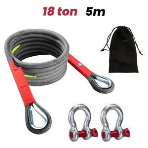 Heavy-Duty 18 Ton 5m& 9m Nylon Tow Rope with Q-Type Shackles & Reflective Belt for Trucks SUVs UTVs ATVs RVs