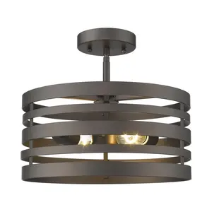 Paisley Farmhouse 2 Light Rubbed Bronze Semi-Flush Ceiling Fixture - 13 in.