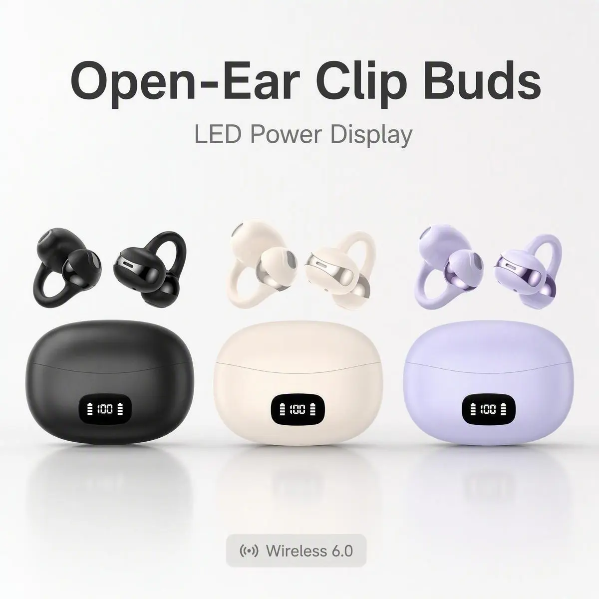 Fluffdrip YXG-20 Aesthetic Clip-On Bluetooth Headphone - Lightweight Wireless Earbuds with Open-Ear Audio, All-Day Comfort, Secure Fit, Smart LED Power Display, Reliable Batteries, Convenient Charging, Soft Earpads, Electronic Device for Reading