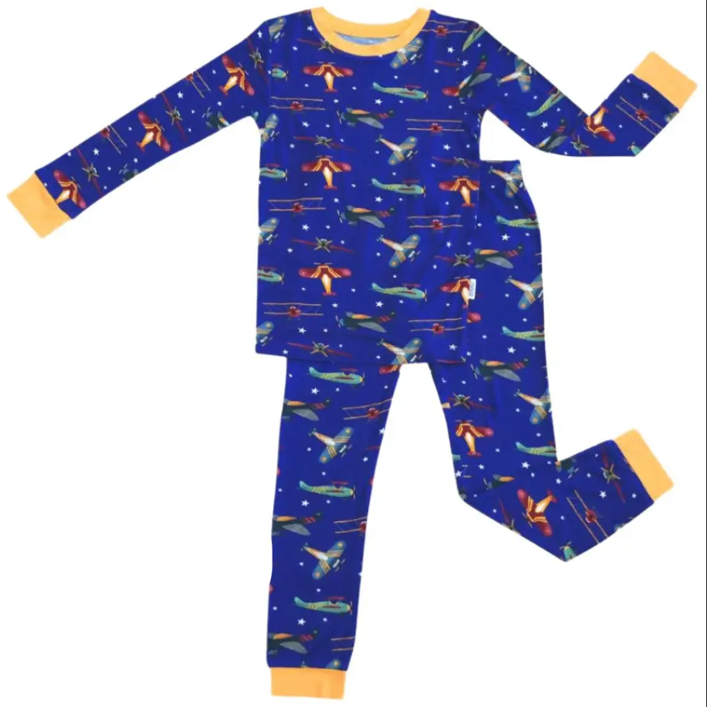 Zip N' Bear Bamboo Pajama Set Buttery Soft 2 Piece PJs for Boys Kardashian Favorite - Sky Sleepers (3 Free Underwear)