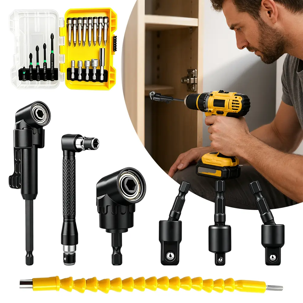 Pack of 25 Flexible Drill Bit Extension Kit, Right Angle Adapters, 105° Right Angle Attachments, Rotating Socket Adapters, Screwdriver Bits and a Bendable Extension for Tight Spaces