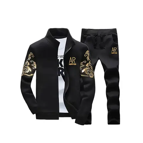 Men'S Stylish Geometric-Patterned Zip-Up Hoodie & Casual Pants Set - Casual Wear, Collared Neck, Pocket Detail, Regular Fit, Polyester Fabric, Casual Wear Hoodie|Geometric Pattern Hoodie|Polyester Hoodie