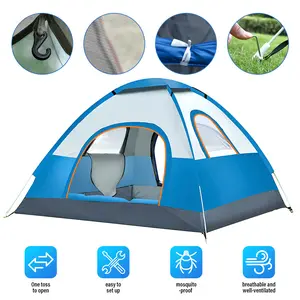 Waterproof Dome Tent for 3–4 Person, Quick Setup Camping Tent with 2 Doors, Double Layer Family Tent with Vestibules, Portable Outdoor Hiking Tent