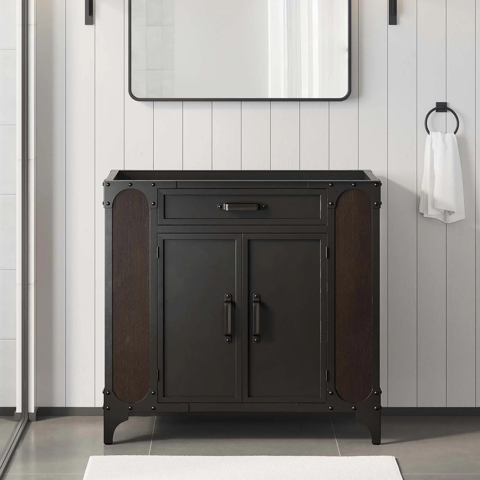 Modway Steamforge 36" Black Walnut Bathroom Vanity Cabinet, Bathroom Cabinet Organizer (Sink Basin Not Included)