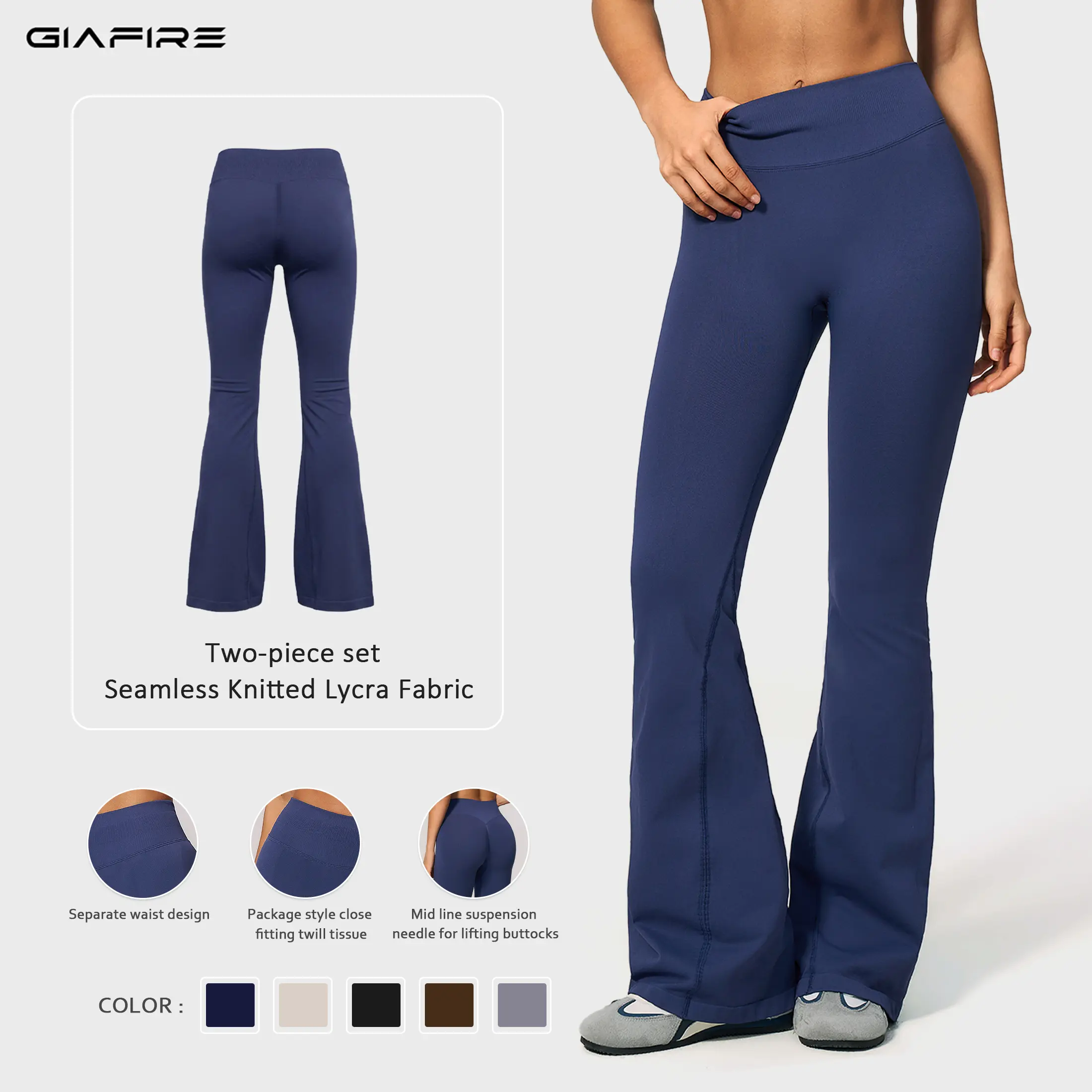 GIAFIRE Women Seamless Knit Lycra Flared Yoga Pants, High Waist Butt Lifting Super Stretch Bootcut Leggings, Skin-friendly, Breathable & Sweat-wicking, for Fitness, Jogging, Pilates, Gym, Outdoor Running and Daily Casual Wear