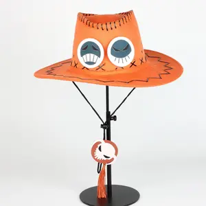 One Piece Fire Fist Ace Hat Fashion Cosplay Hat Performance Prop Cowboy Hat with Adjustable Strap