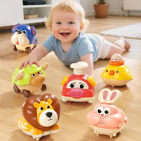 6 Pack Press and Go Car Toys Baby Push Go Animal Cars for Toddlers 1-3 Infant Play Race Vehicle Set Birthday Toy Gifts for Boys and Girls