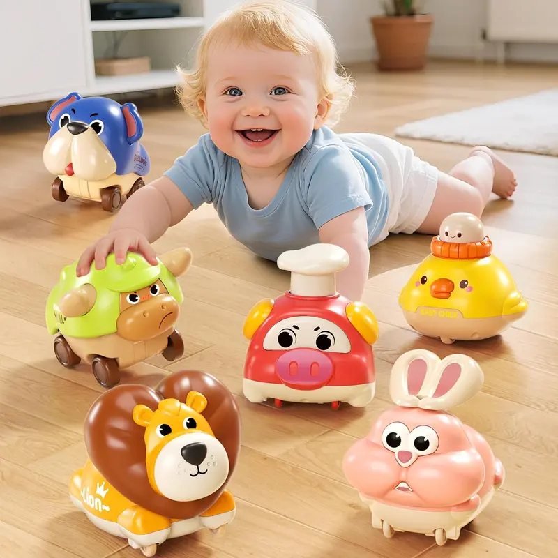 6 Pack Press and Go Car Toys Baby Push Go Animal Cars for Toddlers 1-3 Infant Play Race Vehicle Set Birthday Toy Gifts for Boys and Girls
