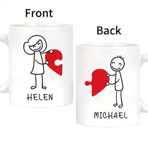 Custom Couple Gift with Name, Personalized Couple Coffee Mug, Romantic Valentine'S Day Gifts for Boyfriend Girlfriend, Funny Gift for him her - 1pc 11 Oz Ceramic Milk Tea Cup