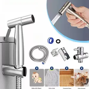 Stainless Steel Toilet Shattaf Bidet Sprayer – Handheld Shower Head with Hose, Adjustable Jet Spray for(Home Improvement) muslim voix it vesinh cleaning Kit