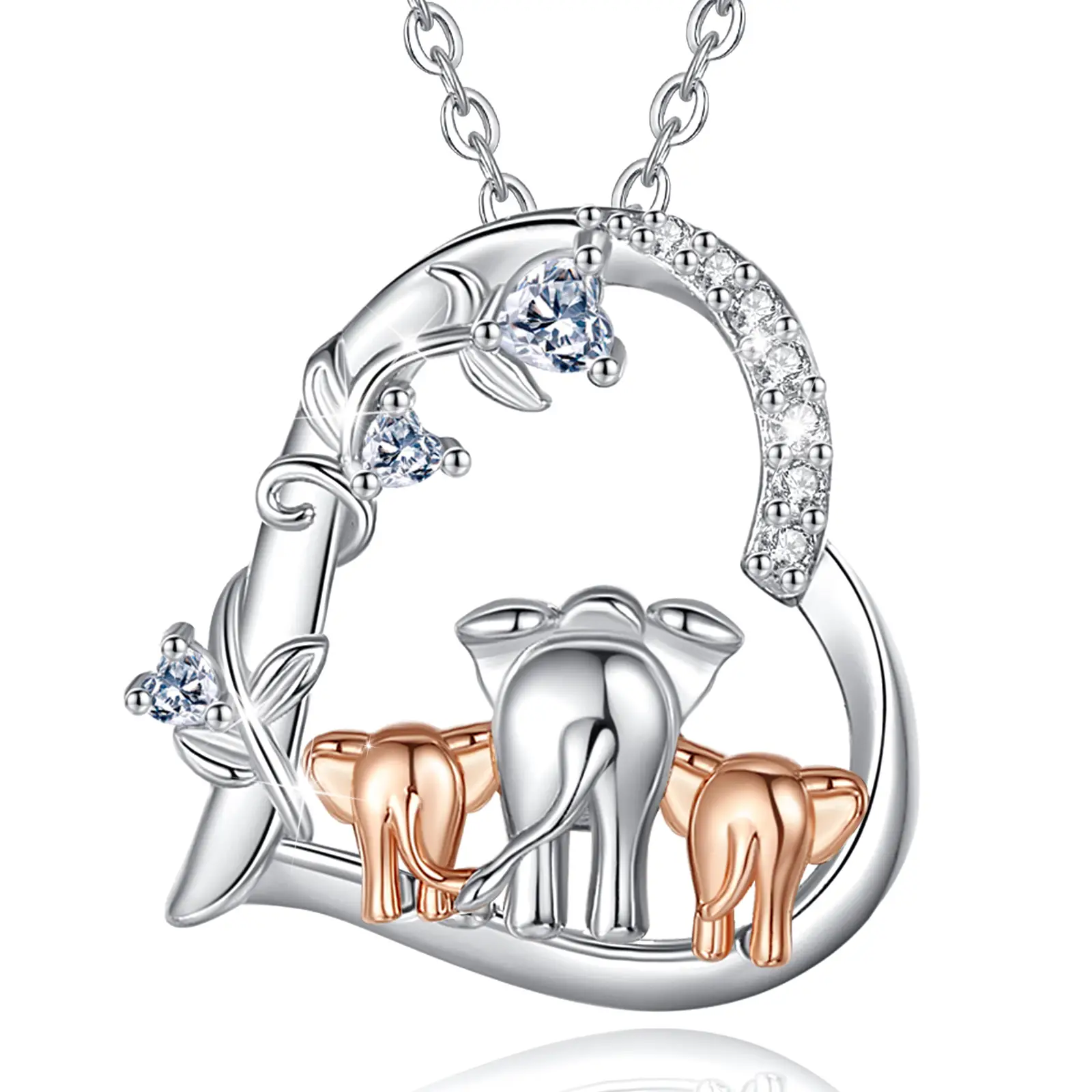 Eudora Family Elephant Pendant Necklace, Mother & Baby Elephant Heart Jewelry, RoseGold-Plated with Cubic Zirconia, Perfect Gift for Moms' Birthday