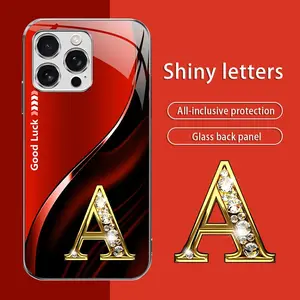 Suitable for [iPhone 16 Pro Max] High-end simple silk 26 letters electroplated metal glass mobile phone case, affordable, fully shockproof, drop-proof, wear-resistant 888