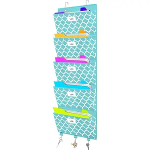 Over the Door File Organizer, Hanging File Folders, Wall Organizers and Storage for Mail, Magazine, Notebooks, Planners, Office, Classroom, 5 Extra Large Pockets, 50.39” Tall (Blue Lantern Pattern)
